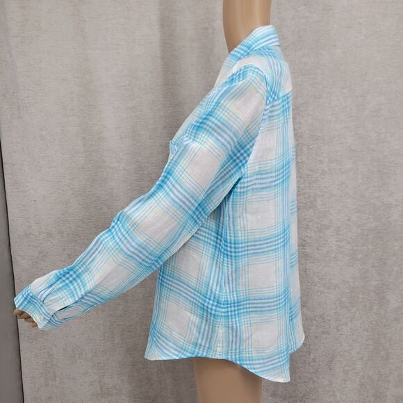 Lilly Pulitzer Linen Sea View Button Down Top Shirt Blue Beach Day Plaid Medium - Picture 6 of 13